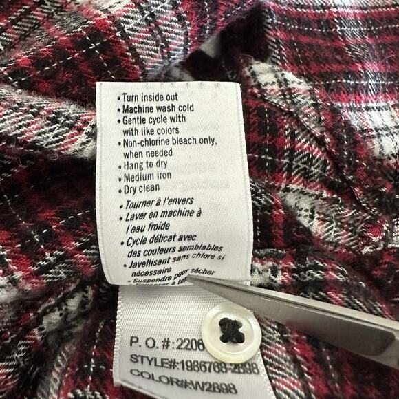 Paige Top Women Small Red Black Plaid Western Indie Grunge Boyfriend Shirt Soft - Picture 10 of 12